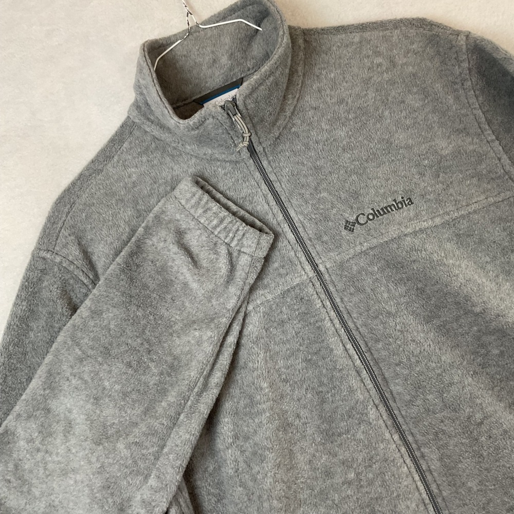 Columbia Mens Gray Fleece Full Zip Jacket Mock Neck Outdoor Layer Size L